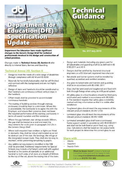 Department for Education Balustrade Specification Update