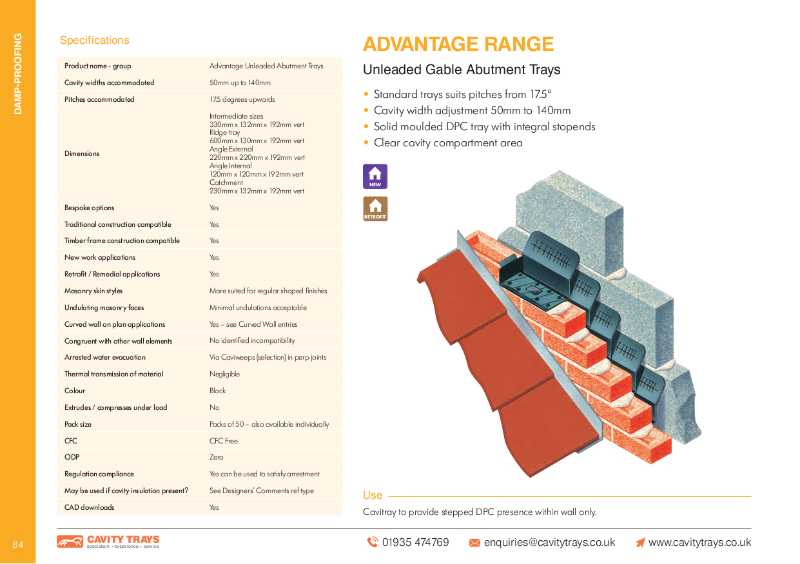 Cavity Trays Ltd Gable Abutment cavity tray unleaded