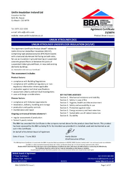 BBA Certificate no. 23/6874, Product Sheet 4