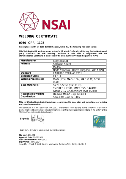 NSAI Welding Certificate 