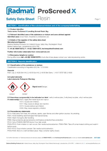 ProScreed X Resin - Safety Data Sheet