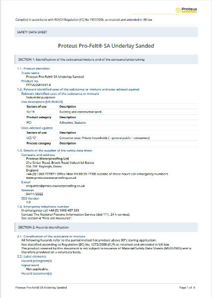 Safety Data Sheet - Proteus Pro-Felt® SA Underlay Sanded