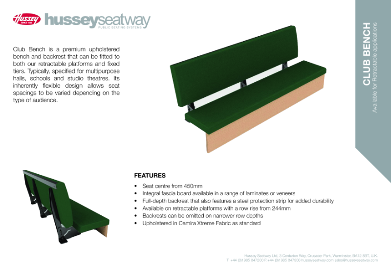 Club Bench- Product Specification