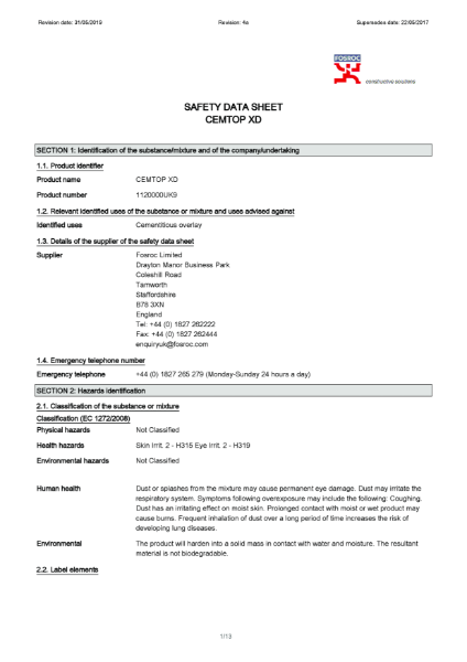 Cemtop XD Safety Datasheet