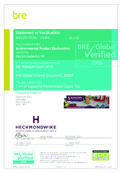 Environmental Product Declaration (EPD) – Supacord Carpet Tile