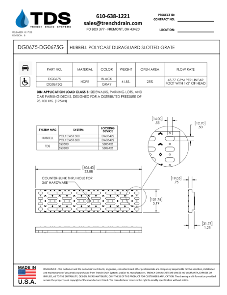 Hubbell Polycast Duraguard Transverse Slotted Grate - DG0675-DG0675G