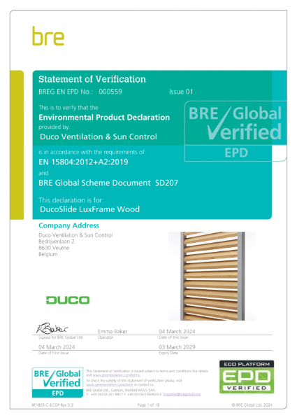 EPD 000559 DucoSlide Luxframe Wood