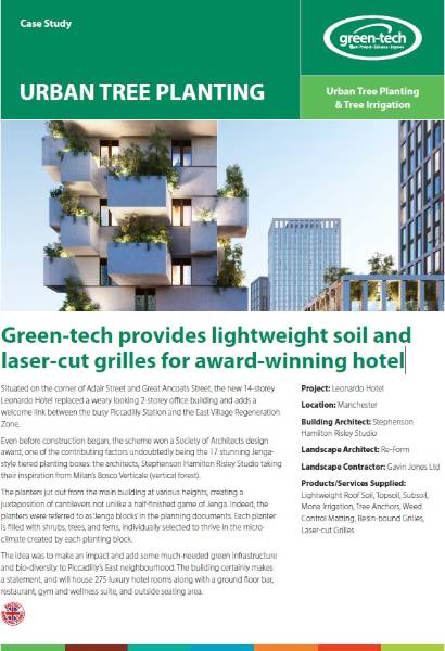 Green-tech provides lightweight soil and laser-cut grilles for award-winning Leonardo Hotel.