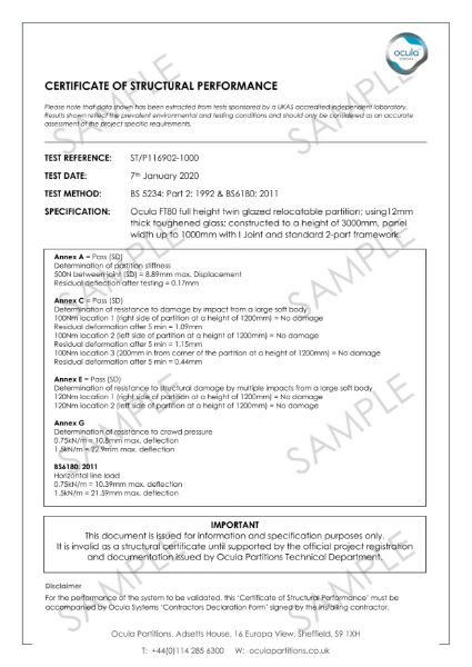 ST/P116902-1000 - Structural Performance - 12mm Toughened Glass 3000mm - FT80