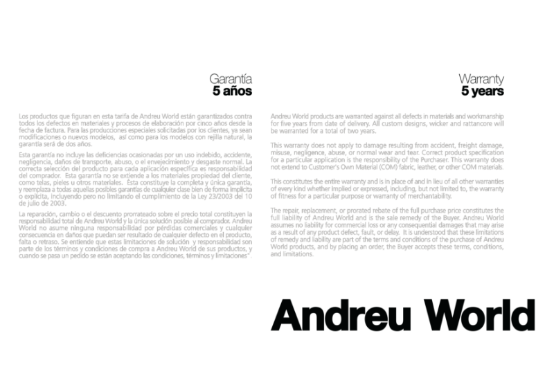 Andreu World 5 Year Warranty