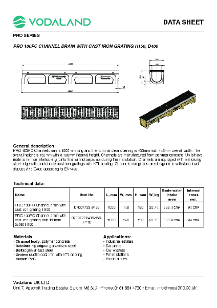 PRO 100PC Channel drain data sheet
