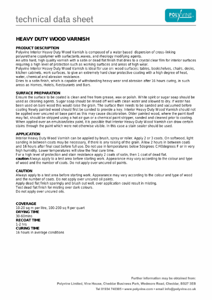 Heavy Duty Wood Varnish Technical Data Sheet