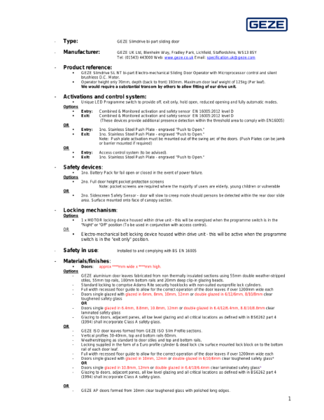 (Data sheet) GEZE Slimdrive SL NT bi-part sliding doors