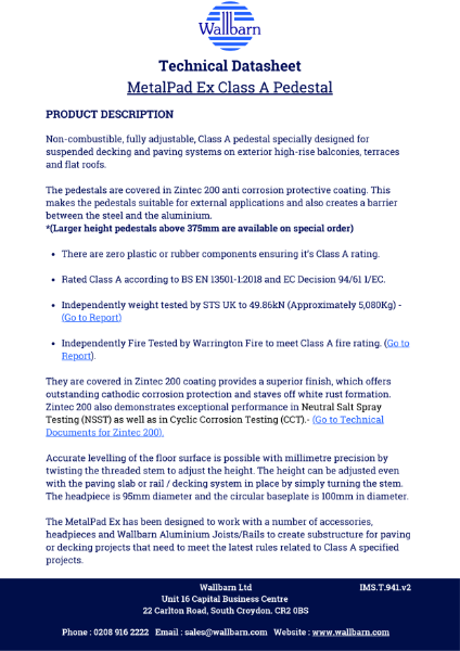 Datasheet - MetalPad EX Adjustable Pedestals (Class A)