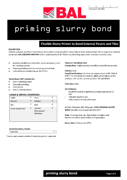 BAL Slurry Bond - Technical Datasheet
