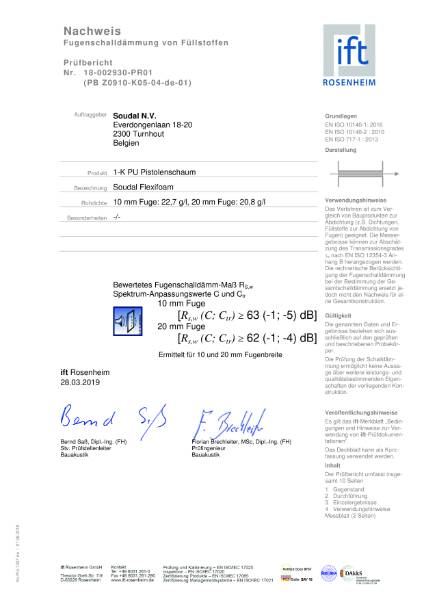 Sound Insulation Test Report - Soudafoam SWS