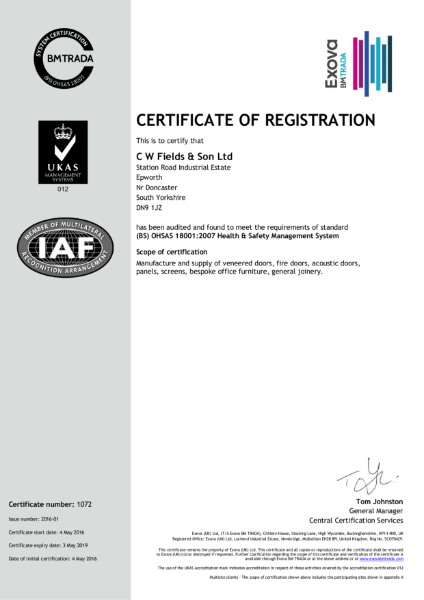 OHSAS 18001:2007 Certificate