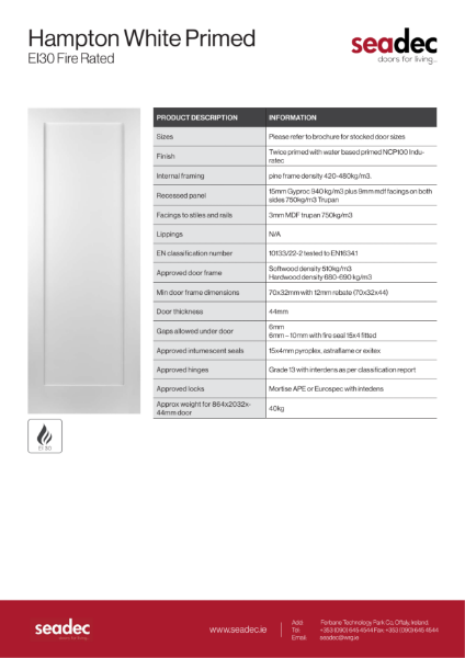 Seadec Hampton Primed Shaker doors EI30