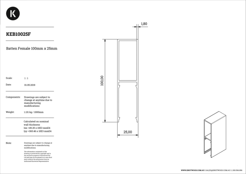 KEB10025F 100 x 25 mm profile (F) batten