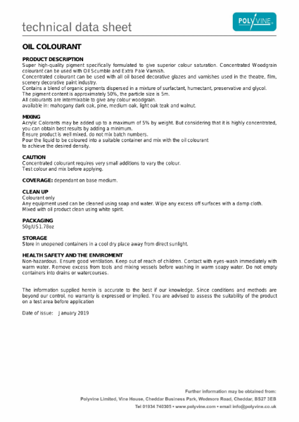 Oil Colourants Product Data Sheet