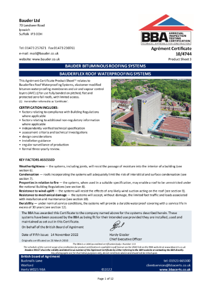 Certificate: Bauderflex Systems 10/4744