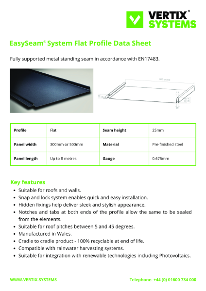 Vertix EasySeam System Flat Profile Data Sheet