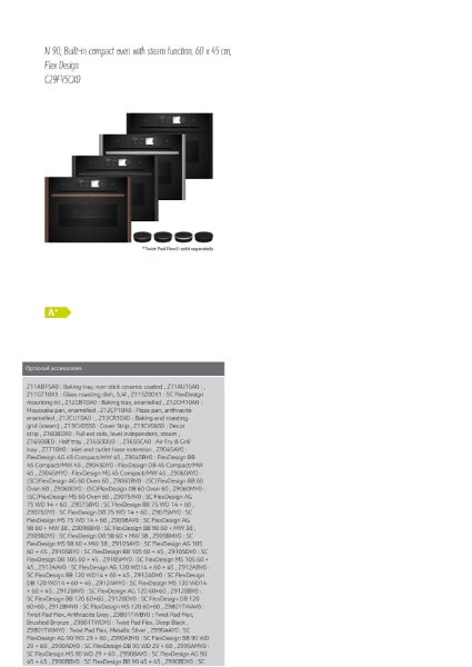 Compact 45cm Steam Ovens Bronze trim C29FY5CX0, Datasheet