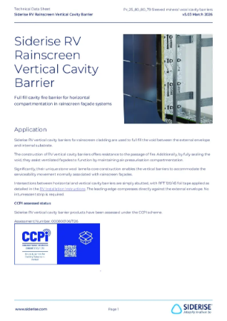 Siderise RV | Cavity Barriers for Cladding / Rainscreen – Vertical – Technical Data