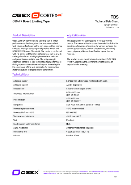 OBEX CORTEX 0814FR Board Jointing Tape - TDS