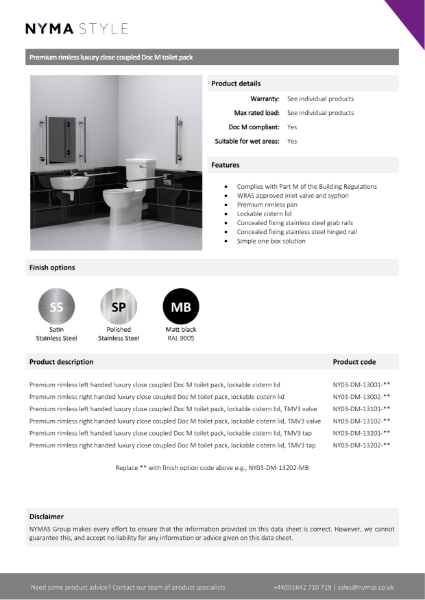 NymaSTYLE Premium rimless luxury close coupled Doc M toilet pack