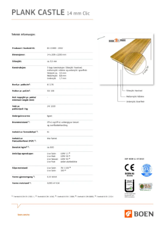 Teknisk Informasjon PLANK CASTLE 14 mm Clic