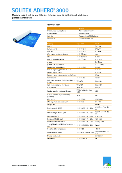 Pro Clima Solitex Adhero 3000 Technical datasheet
