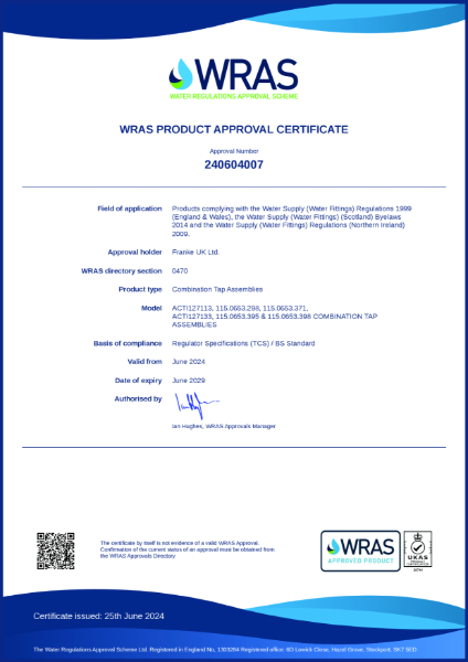 Franke Active WRAS approval