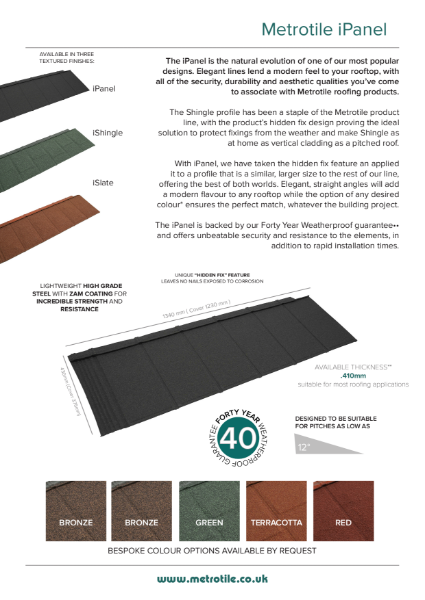 Metrotile iPanel Information Sheet