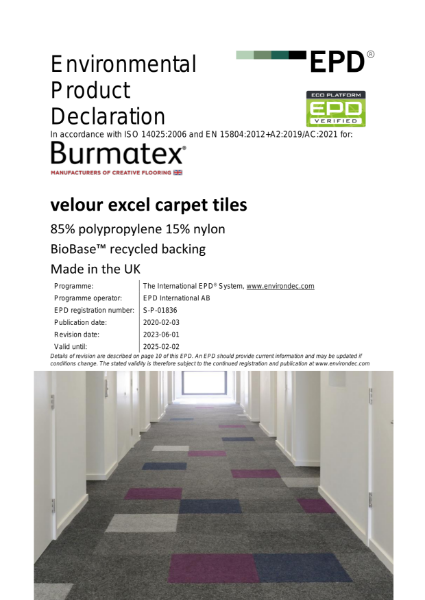 EPD Certificate Velour Excel carpet tiles