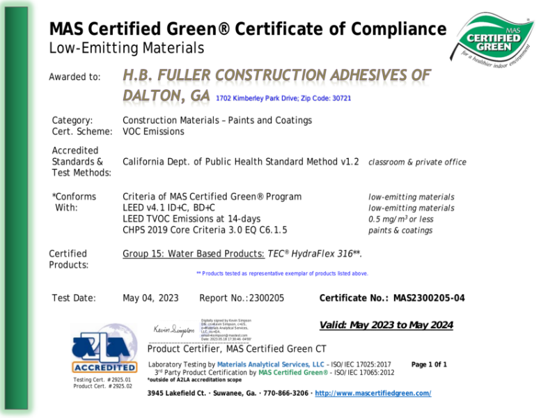 MAS Certified Green® - Hydraflex 316