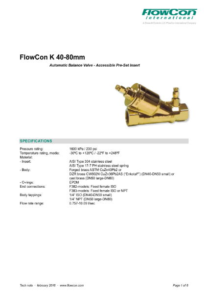 FlowCon K Fixed Flow Automatic Balancing Valve DN40-DN80