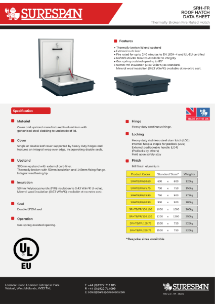 Data Sheet - Fire Rated Roof Hatch