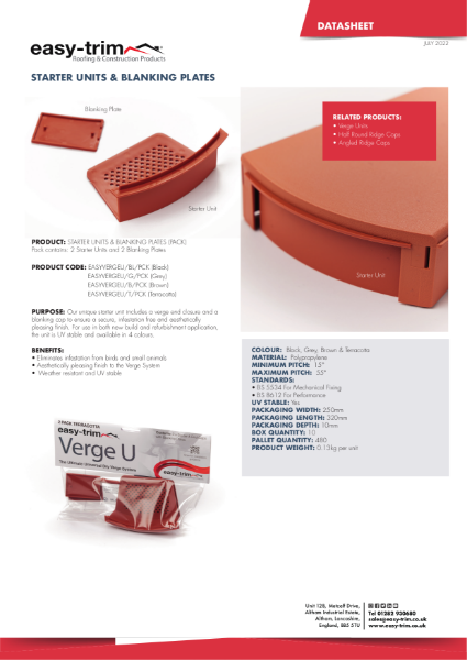 Starter Units & Blanking Plate Datasheet