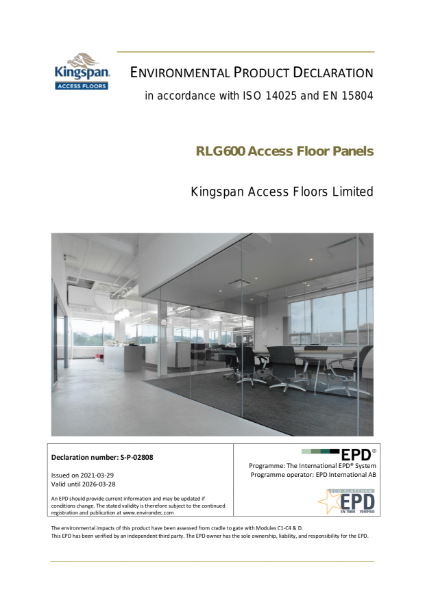 ENVIRONMENTAL PRODUCT DECLARATION in accordance with ISO 14025 and EN 15804
RLG600 Access Floor Panels