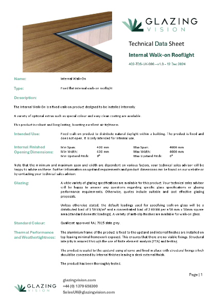 Internal Walk On Data Sheet