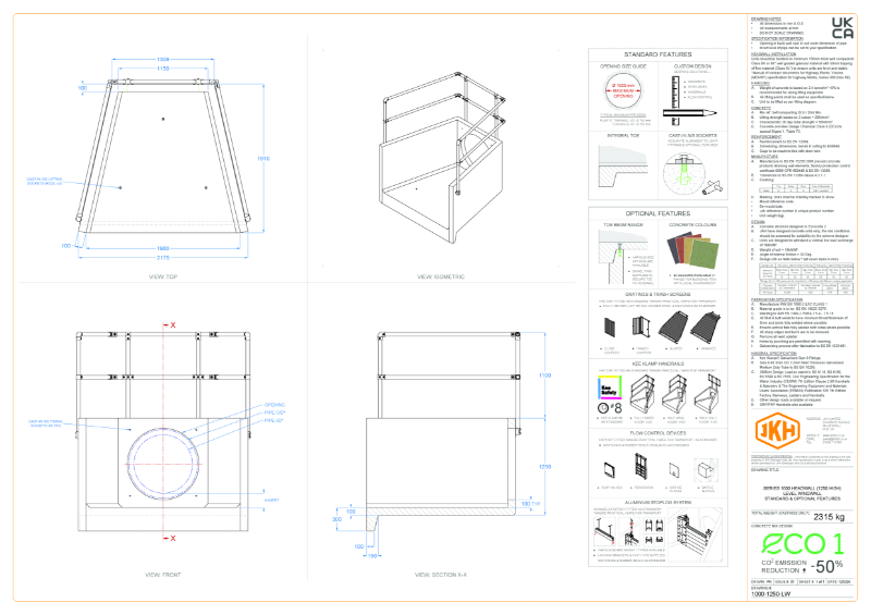 SERIES 1000 HEADWALL (LEVEL WINGWALL, 1250mm HIGH)