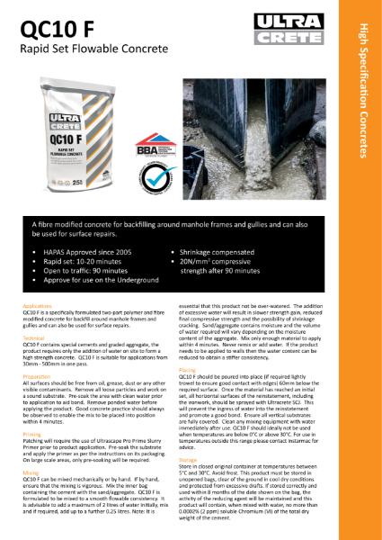 QC10 F Technical Datasheet | Instarmac Group plc | NBS Source