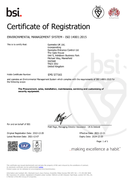 ISO14001:2015 Certificate