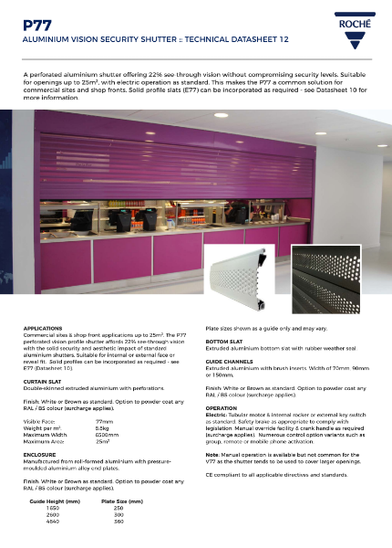 P77 Security Shutter Datasheet