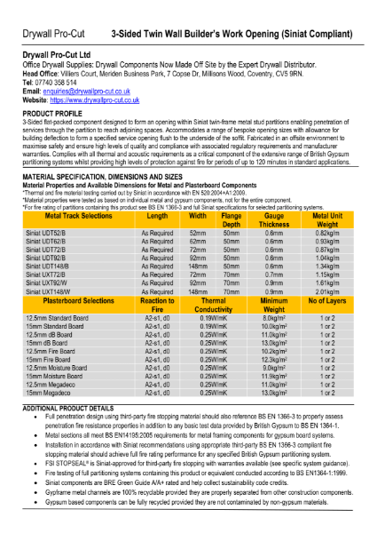 Pro-Cut 3-Sided Twin Wall Builder's Work Opening (Siniat)