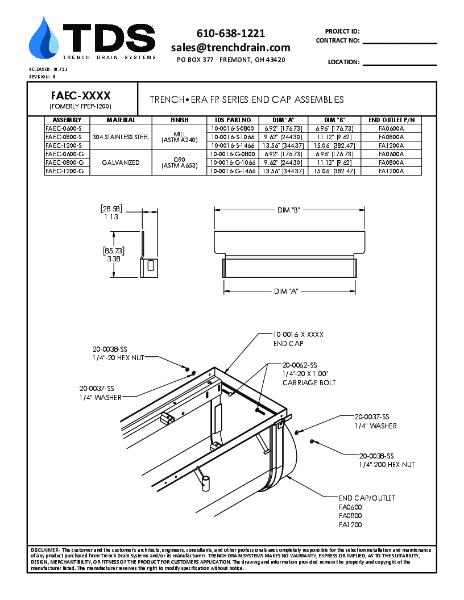 Trench•Era Heavy & Medium Duty Frame End Caps for FP Systesm - FAEC-XXXX