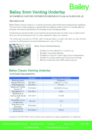 A-CLASS-VUL-3 -  Bailey 3mm Venting Underlay