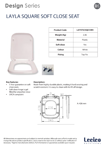 Layla Soft Close Seat For Square WCs