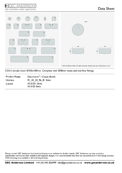 GEC Anderson Data Sheet - CG4.2 Circular Bowl